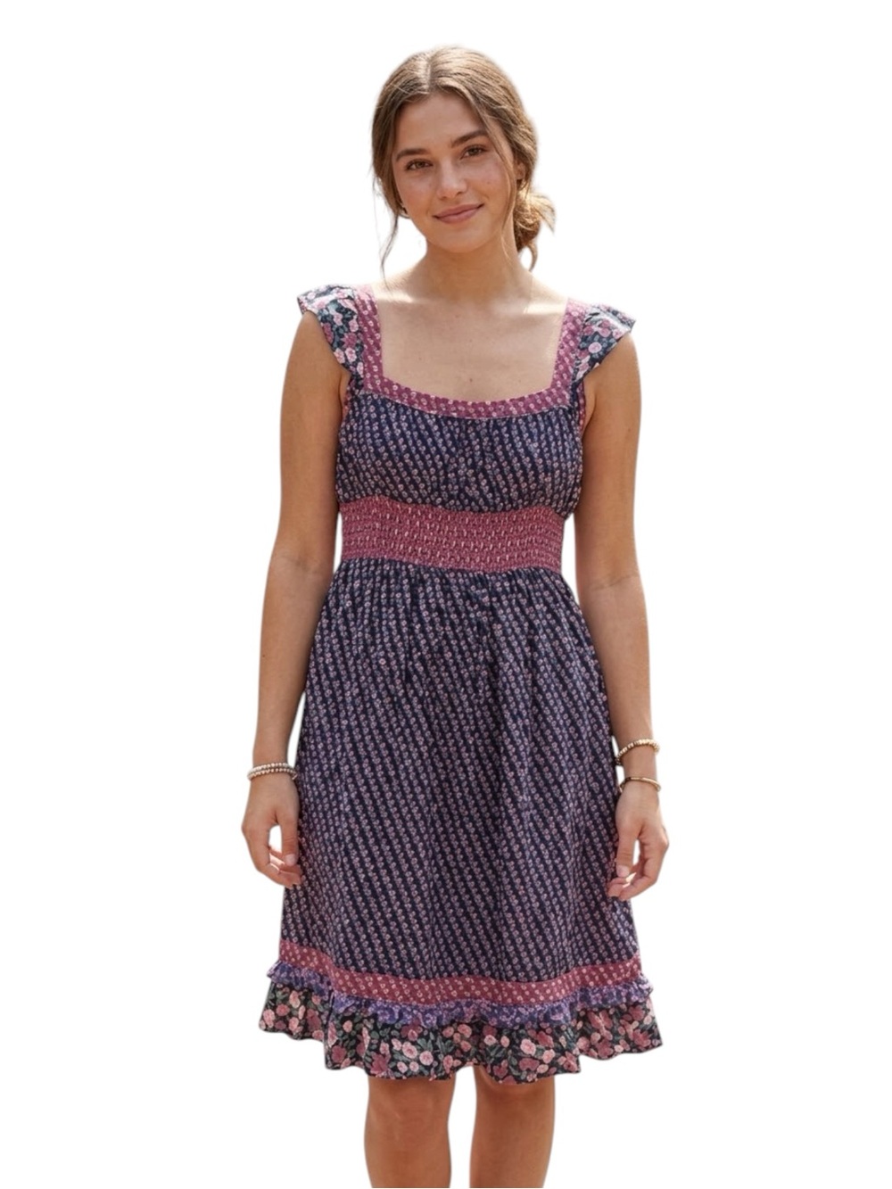 Anthropologie Maple Floral Ruffle Smocked Waist Dress size S